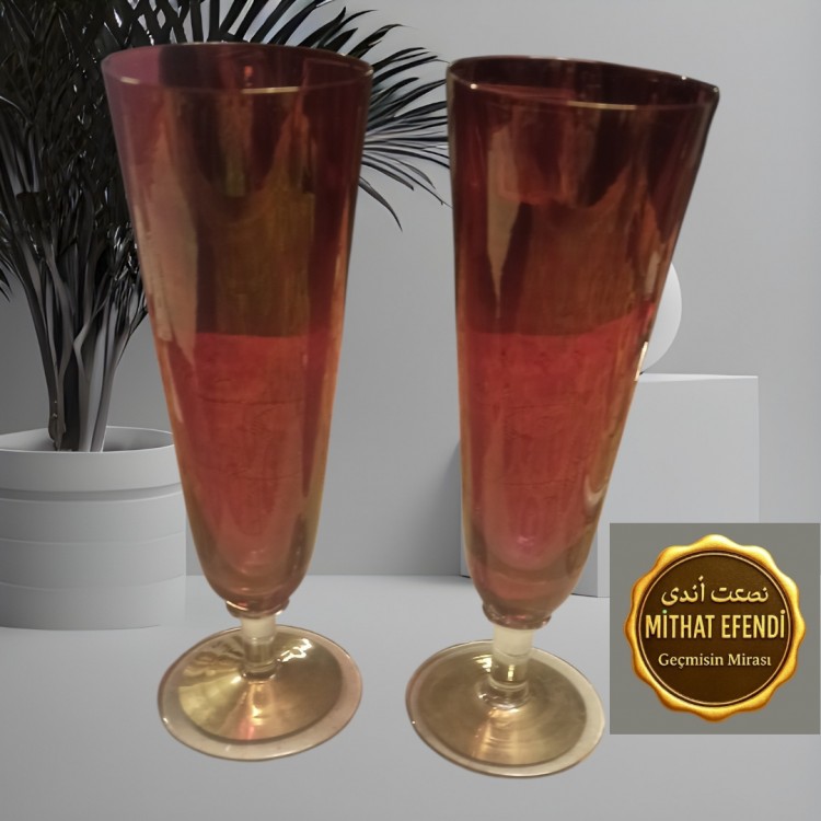 Kırmızı Vintage Kristal Bardaklar